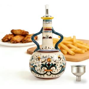 Ceramic Olive Oil Dispenser Bottle 23oz,Hand Painted Olive Oil Bottles,Italian Style Oil Dispenser Bottle,Decorative Stoneware Olive Oil Dispenser with Spout for Oils, Vinegar, Coffee (Binaural)