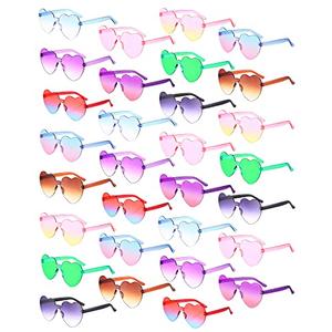 Yunsailing 30 Pcs Heart Glasses Bulk Heart Shape Sunglasses Rimless Color Sunglasses for Bachelorette Women Men Party Favors(Gradient Color)