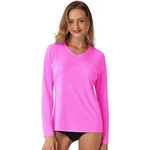 SG Edge Women's Standard V-Neck UPF 50+ Long Sleeve Swim Rash Guard Shirt Quick Dry Lightweight Moisture Wicking Size S
