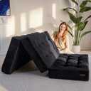 MAXYOYO Tri-Fold Mattress, 6 Inch Tufted Folding Futon Foam Bed, Foldable Floor Mattress Guest Bed Futon Topper Portable Camping Sleeping with Corded Fabric, Black, 35.4"x75"