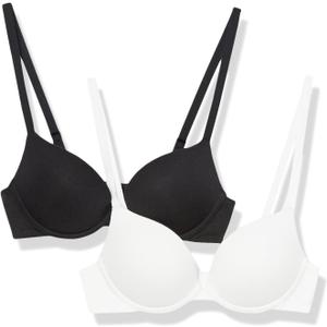 Amazon Essentials Women's Underwire Push-Up Padded Cotton Bra, Supportive, Pack of 2, Black/ White, 36B