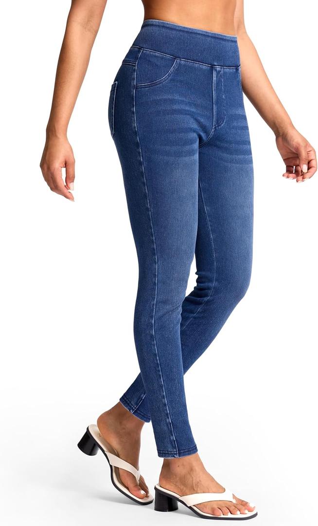 Rammus Jeggings Pull on Stretchy Jeans for Women High Waisted Skinny Jean Leggings Tummy Control Denim Pants with Pockets (Large, Medium Cat Scratch)