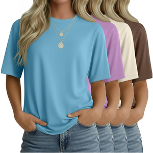 4 Pack Women's Half Sleeve T Shirts 1/2 Sleeve Basic Crew Neck Tops Elbow Length Casual Loose Fit Summer Tees