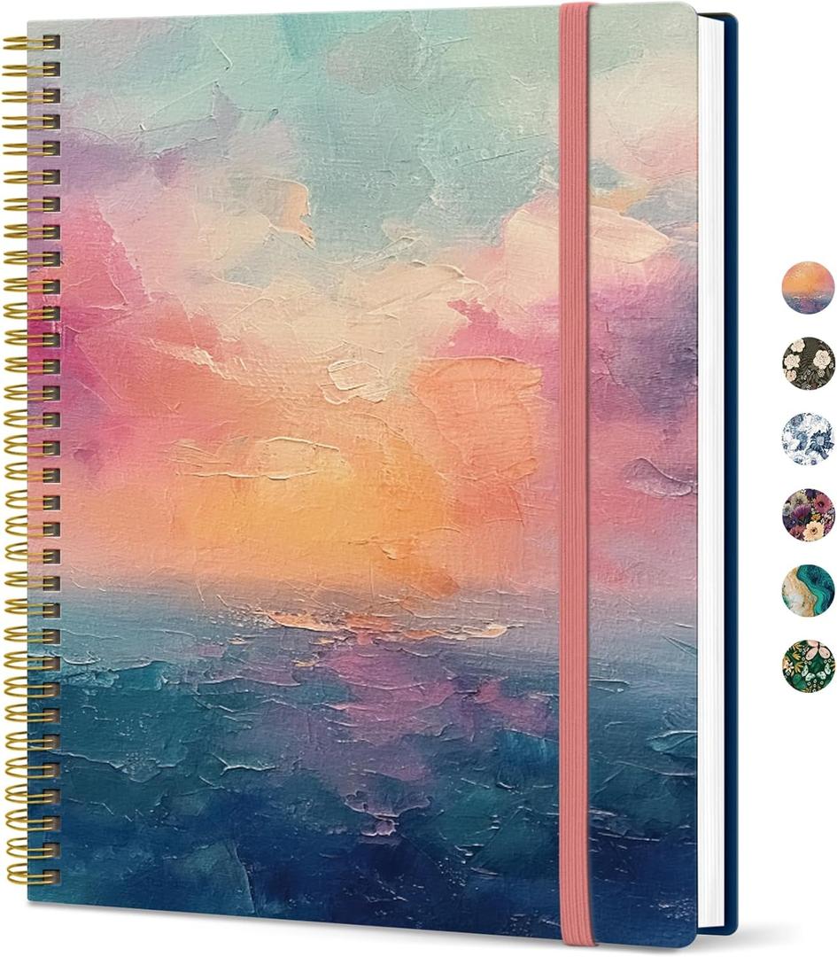 Taja Spiral Lined Notebook, 8.5"x11" Notebooks for Work, Large A4 Journal for Women & Men, College Ruled Journaling Notebook for Writing, Plastic Cover Spiral Journal, Sunset