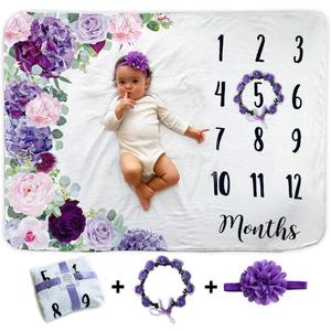 Baby Monthly Milestone Blanket | Includes Floral Wreath & Headband | 1 to 12 Months | Extra Soft Fleece | Best Photography Backdrop Photo Prop for Newborn | Baby Girl