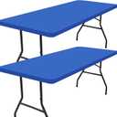 Smiry 2 Pack Rectangle Picnic Table Cloth, Waterproof Elastic Fitted Tablecloths, Washable Polyester Rectangular Patio Table Cover for Camping, Indoor and Outdoor (Blue, 36"x96")