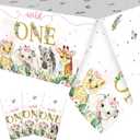 Newwiee 3 Pack Wild One Safari Birthday Tablecloths - Jungle Theme Supplies, Animal Table Cover for 1st Baby Birthday Decorations (Pink)