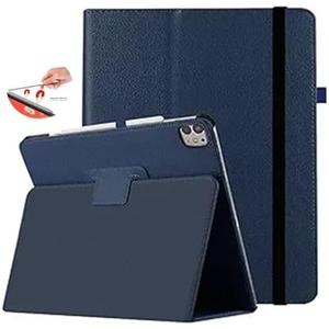 CASZONE Case for iPad Pro 11 inch 2024 M4(5th Generation) with Pencil Holder & Right Magnetic Attachment Pencil Charging,PU Leather Bifold Stand Tablet Cover with Auto Sleep/Wake,Dark Blue