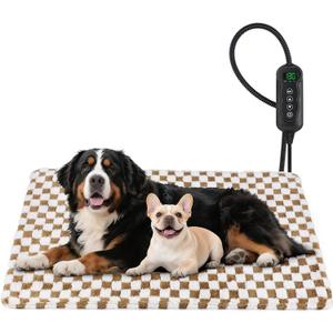MIXJOY Heated Dog Bed, Waterproof Electric Dog Cat Heating Pad with Timer, Temperature Adjustable Heated Cat Bed for Winter, Auto Power-Off, Anti-bite Heating Pad for Dogs Cats-47''x28'', XLarge (Brown)
