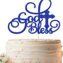 God Bless Cake Topper - Royal Blue Glitter Baptism Cake Decorating Supplies for Boys or Girls, Baptism Sign Divine Blessings Cake Decor for Baby Shower, First Confirmation Photo Booth Props
