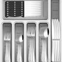 49-Piece Silverware Set with Organizer, Stainless Steel Flatware Utensils Set for 8, Forks and Spoons Silverware Set Cutlery Set with Steak Knives, Dishwasher Safe, Silver