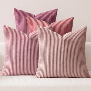 MIULEE Pack of 4 Purple Pink Corduroy Decorative Throw Pillow Covers 18x18 Inch Soft Boho Striped Pillow Covers Modern Farmhouse Home Decor for Winter Sofa Living Room Couch Bed