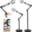 8X Magnifying Glass with Light and Stand, Krstlv LED 5 Color Modes, Stepless Dimmable Magnifying Floor Lamp, 3-in-1 Adjustable Swing Arm Lighted Magnifier Lamp with Clamp for Reading, Craft, Esthetic (Black)