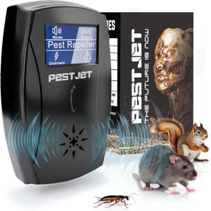 2025 Powerful Ultrasonic Pest Control Plug-in Device with LCD  Electronic Indoor/Outdoor Rodent Deterrent for Mice, Rats, Bats, Squirrels  Sound and Electromagnetic Wave-Based Technology (Black)