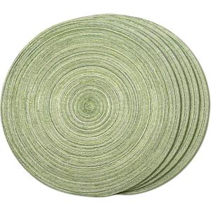 FunWheat Round Braided Placemats Set of 4 Place mats for Dining Tables Woven Heat Resistant Table Mats 15 inch (E Light Green, 4pcs)