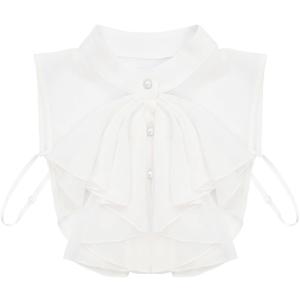 Fumwase Chiffon Detachable Fake Collar Vintage Adjustable Half Shirts Professional Suit Round Blouse Collars Button-Down Shirts for Women (White)