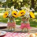 9 Sets 13 Pcs Picnic Party Centerpieces for Table Mason Jar Table Centerpieces with Red and White Gingham Ribbon Burlap for Picnic Pizza Farmhouse Wedding Birthday Party BBQ Baby Shower Decor
