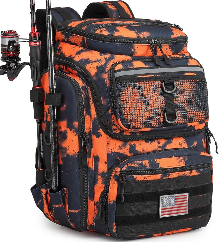 HAMBOLY Fishing Backpack with Rod Holders, 40L Tackle Box Backpack for Fishing Gear, Waterproof Fishing Bag for Men