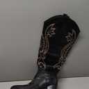 Women Western Knee High Boots Embroidered Chunky Block Heel Cowboy Boots Pointed Toe Pull on Cowgirl Boots (8.5, Black)