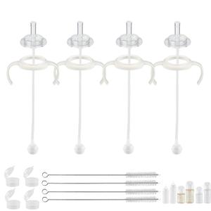 Straw Cup Conversion Kit for Pigeon Bottles, Smooth Toddler Transition Set, Includes Soft Straw Nipples, Weighted Straws, and Easy-Grip Handle, 8 Months+, 4-Pack