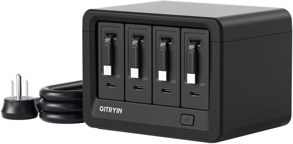 Gitryin 12-in-1 Desktop Charging Station with 4 Retractable Type-C Wall Chargers, 40W USB-C Power Strip with Flat Plug, Extension Cord with 1020J Surge Protection for Home Office