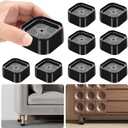 8 Pack Furniture Risers Adjustable Bed Risers Heavy Duty Lifts Height 1 or 2 Inch, Square Stackable Bed Risers 1 or 2 Inch for Desk Leg Table Couch Sofa Chair Bed Frame Legs Dorm, Black