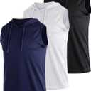 3 Pack Men's Dry Fit Moisture Wicking Tech Quick Dry Sleeveless Shirts Mesh Hoodie Active Athletic Tank Tops (Medium, Black White Blue)