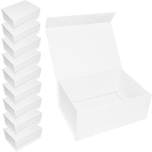 ModParty Set of 10 Magnetic Gift Boxes  9.25 x 6.75 x 4 in Foldable Pink Boxes with Lid & Closure  DIY Bridesmaid Proposal, Packaging & Small Business Gifts (EB3541NP) (White)