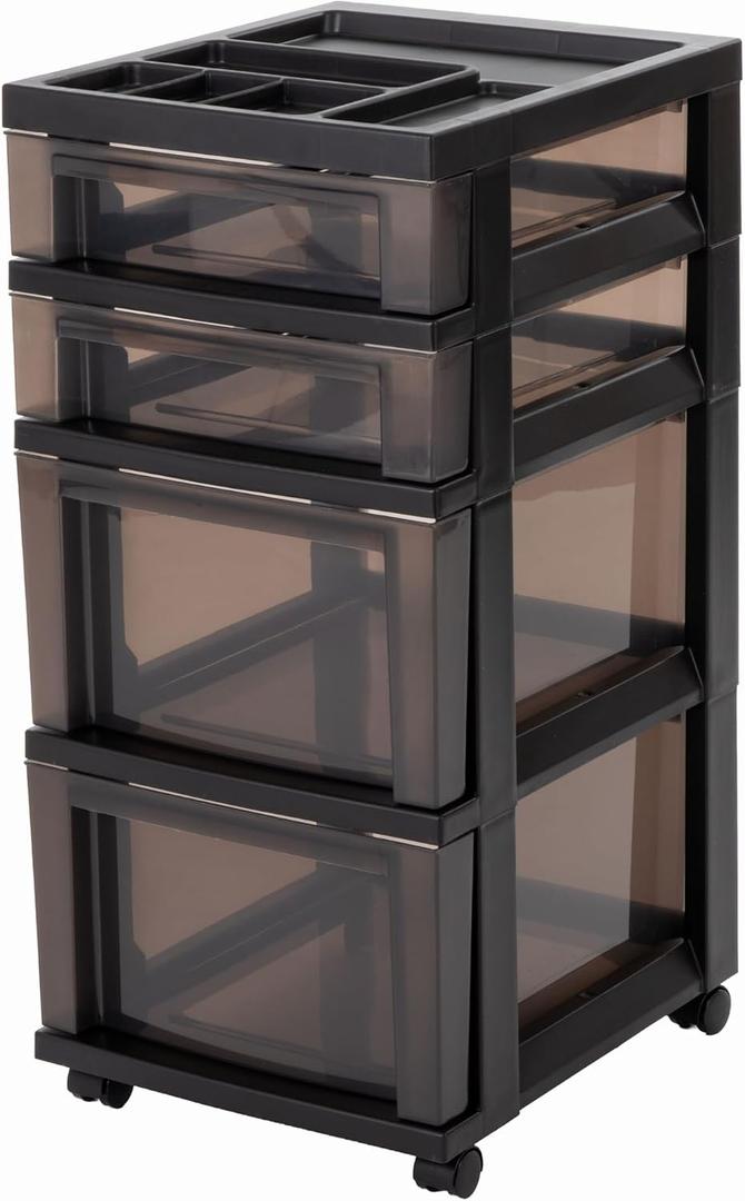 IRIS USA 4-Drawer Rolling Storage Cart with Wheels, Black/Gray