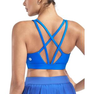 RUNNING GIRL Sports Bras for Women High Support, Molded Cup High Impact Sports Bras with Sewn in Pads Workout Yoga Bra (Medium, Sparkle Blue)