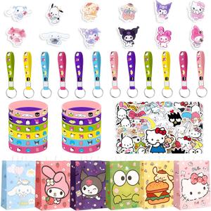 98pcs Theme Birthday Party Supplies Included12 Bracelets, Pins, Keychains, gift bags, 50 Stickers for Theme Party Gifts, Themed Party Favors Birthday Decorations, Goodie Bag Stuffers Supplies