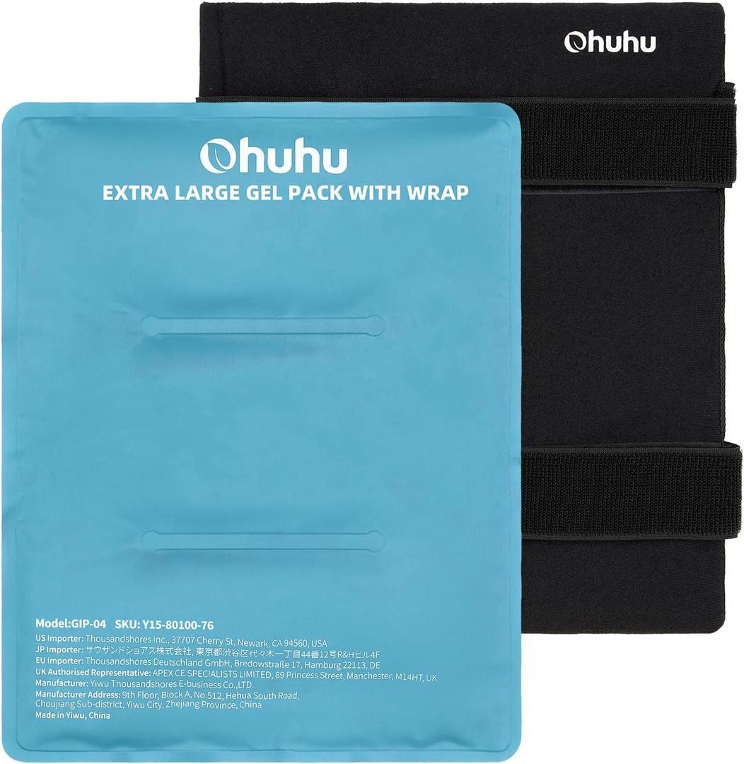 Ice Packs for Injuries: Ohuhu XL Reusable Ice Packs with Wrap 14" X 11" Hot Cold Gel Ice Pack Flexible Pain Relief for Shoulder Knee Back Hip Aches Injury-Light Blue