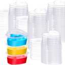 Iskybob 50 Pcs 2oz Heart Shaped Jello Shot Cups with Lids, Disposable Plastic Heart Shape Storage Containers for Sauce Condiment, Leakproof Small Portion Cup for DIY Slime Liquid Foam Ball Soft Clay
