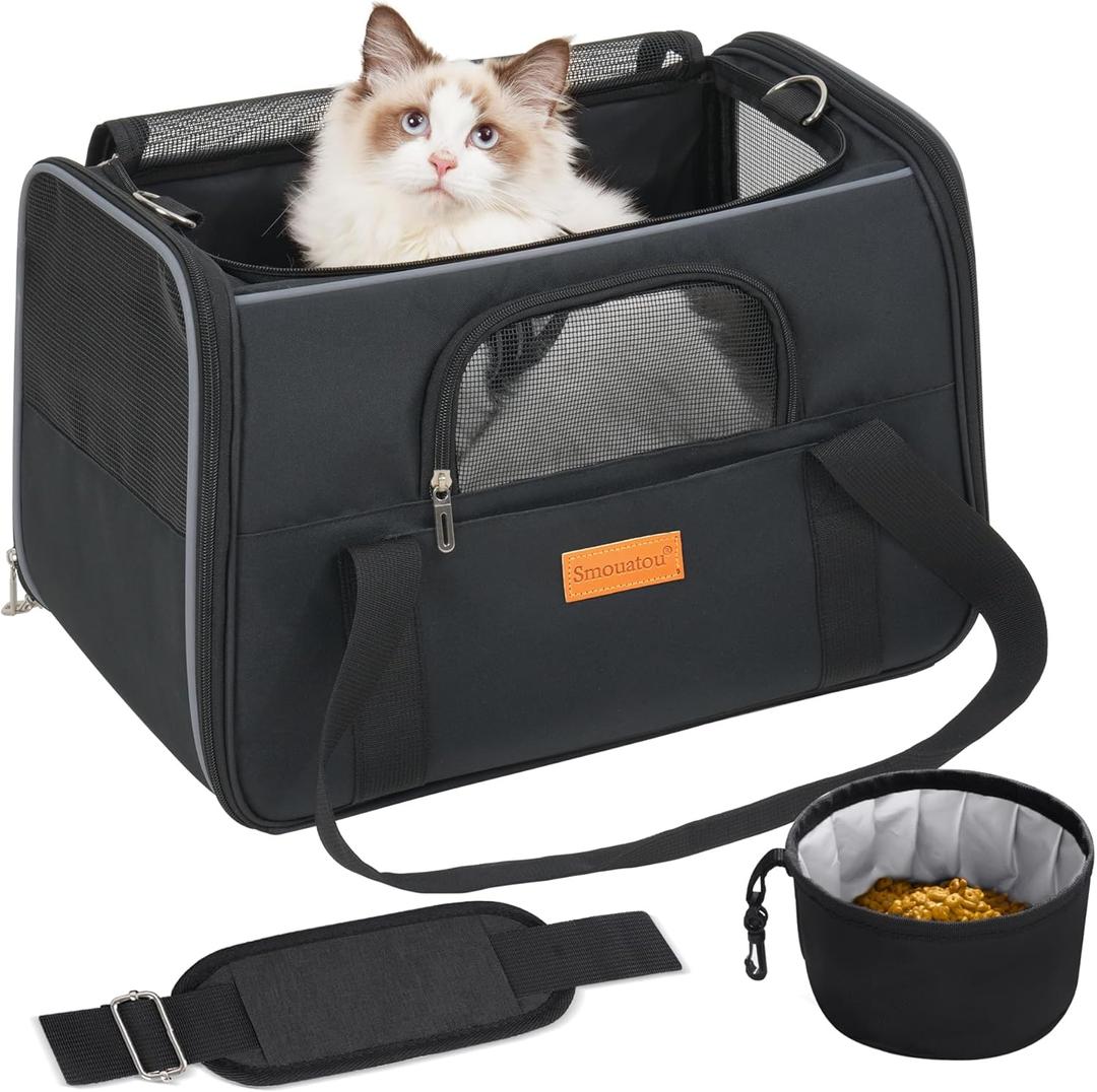 Cat Carrier, Dog Carrier, Cat Bag Carrier, Cat Travel Carrier, Soft-Sided and Scratch-Proof mesh Cat Bag Pet Carriers, Travel Puppy Carry, Pet Home (Black), 
16"L x 12"W x 2"H