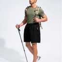 Men's 7" Athletic Hiking Shorts Quick-Dry Lightweight Gym Running Shorts with Zipper Pockets for Outdoor Workout (Black, M)