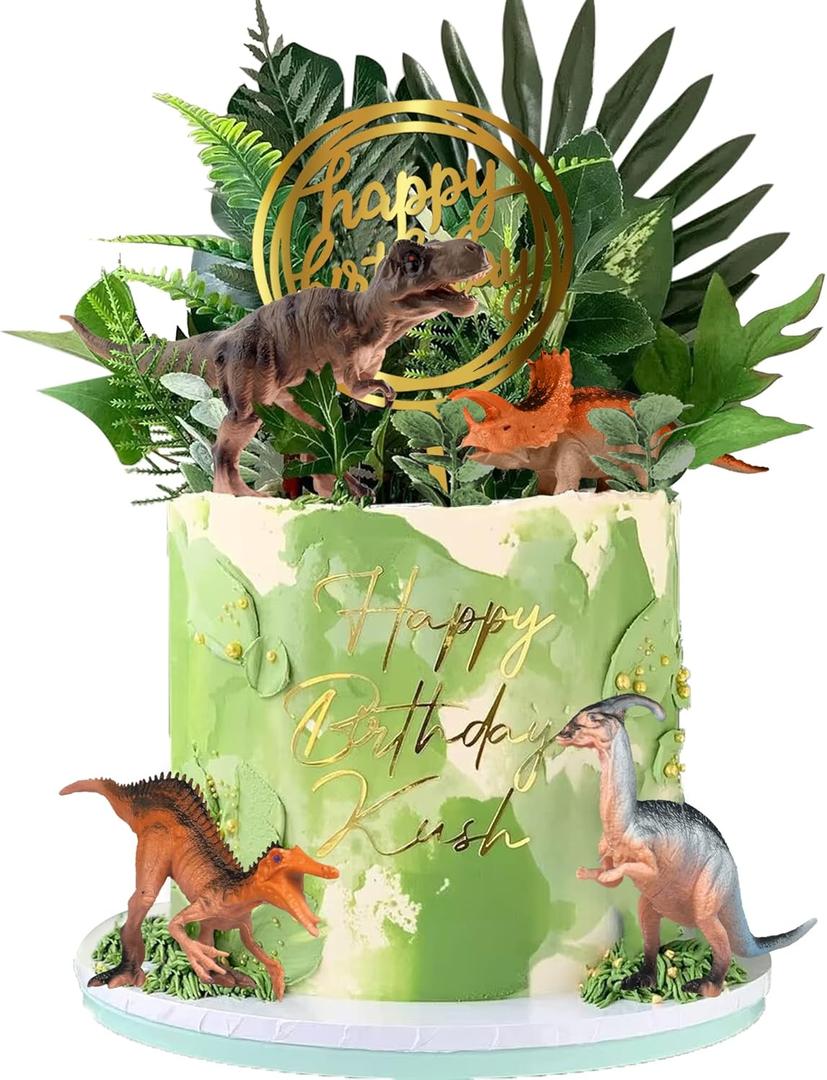 Dinosaur Cake Toppers Dinosaur Toy Figures Model Grass Cake Decorations for Boy Girl Birthday Baby Shower Dinosaur Theme Jungle Party Supplies (Style 1)