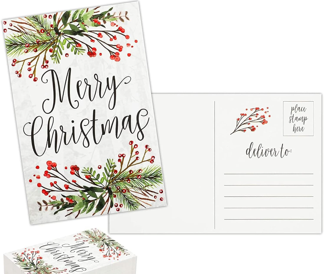 48 Pack Cute Woodland Cards with Envelopes 4x6 inch, Merry Xmas Themed Design, Festive Xmas Note Cards to Write Personalized Holiday Greetings for Loved Ones