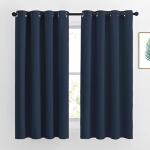NICETOWN Blackout Curtains and Drapes for Kitchen - Thermal Insulated Solid Grommet Top Blackout Panels/Draperies for Kid's Room (Navy, 1 Pair, 52 x 63 Inch)