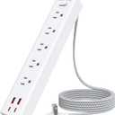 2 Prong Power Strip, 2 to 3 Prong Outlet Adapter with 5 AC & 4 USB Ports (2 USB C), 5FT Braided Cord, 1700J Two Prong Surge Protector, Wall Mountable, Ideal for Old House Non-Grounded Outlets