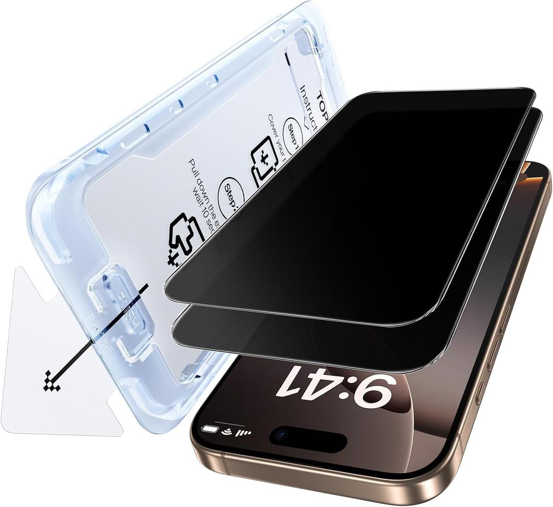 SMARTDEVIL 2 Pack Privacy Screen Protector for iPhone 16 Pro Max, Anti-Spy Tempered Glass, 9H Hardness, Scratch Resistant, Easy Installation, Bubble Free, Case Friendly