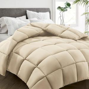 HYLEORY All Season Twin Size Bed Comforter - Cooling Down Alternative Quilted Duvet Insert with Corner Tabs - Winter Warm - Machine Washable - Beige