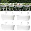 Dahey 4 Pcs Metal Iron Hanging Flower Pots for Railing Fence 15.7 Inch Hanging Bucket Pots Countryside Style Window Flower Plant Holder with Detachable Hooks for Garden Yard Home Decor, White