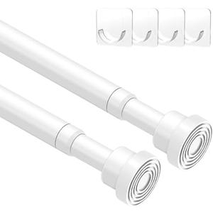 2pcs Tension Curtain Rod 33 to 56 No Drilling Spring Tension Rod Adjusting White Curtain Rod No Drilling Non-Slip Expandable Spring Loaded Curtain Tension Rods for Window, Doorway, Closet, Wardrobe