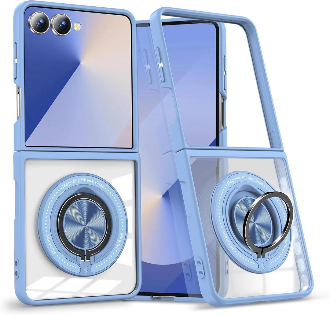 Magnetic Case for Samsung Galaxy Z Flip 7, [Compatible with MagSafe] Military Grade Shockproof Slim fit Samsung Z Flip 7 Phone Case with Magnetic Ring Kickstand, Clear Blue