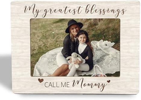 XIVENHAVM Mommy Picture Frame Gifts - My Greatest Blessings Call Me Mommy Wooden Photo Frame 4x6, Home Decor Mom and Child Gift for Family Photos