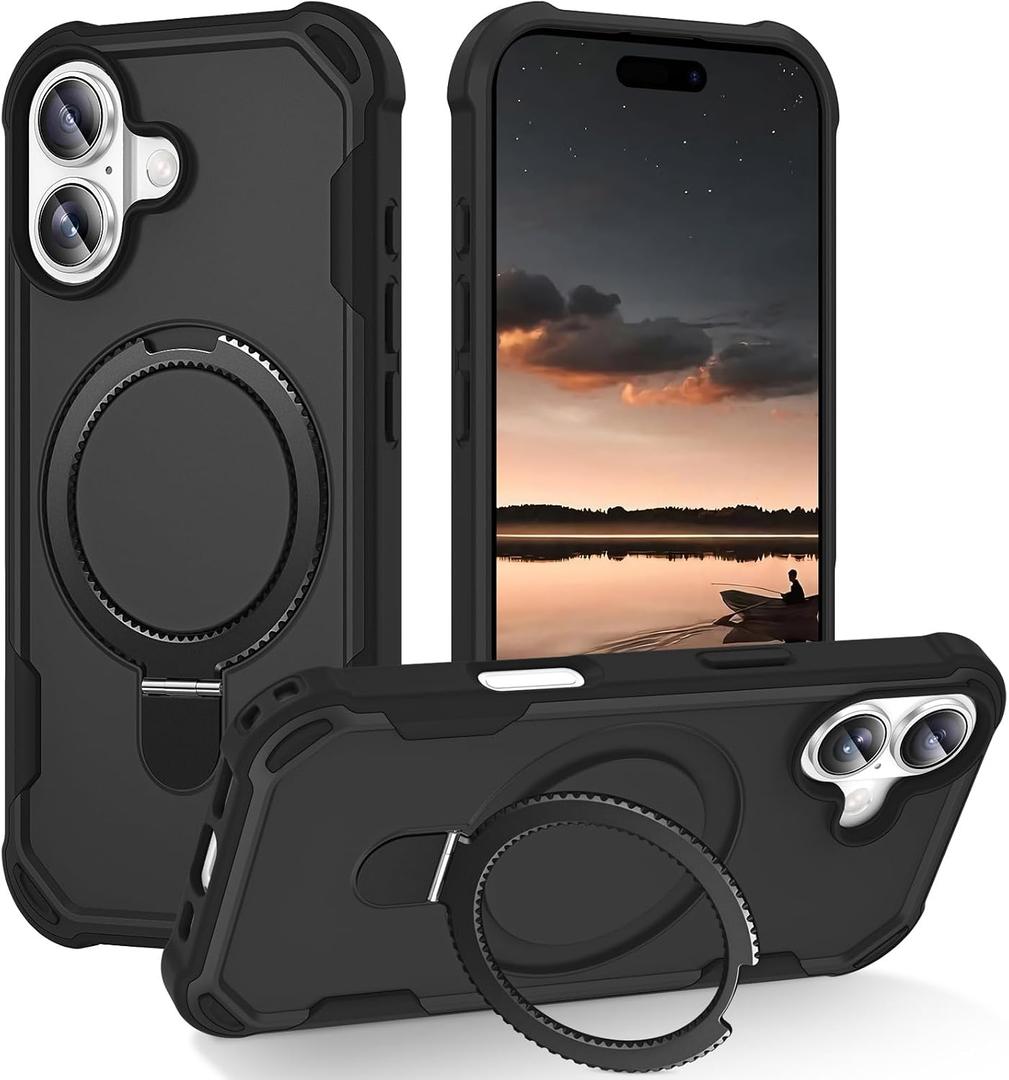 Compatible with iPhone 17 Case with Invisible Magnetic Kickstand [Compatible with MagSafe] [10-FT Military Drop Protection] Slim Hard Back Soft Edge Phone Cover 6.3 Inch, Black