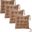 Set of 4 Square Chair Pads Indoor Seat Cushions Pillows with Ties Soft Comfortable Non Slip Chair Mat for Kitchen Dining Office Desk Living Room Outdoor Tatami 15.5" - Khaki