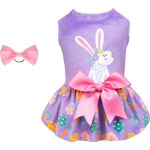 CuteBone White Rabbit Dog Easter Dress Velvet for Small Dogs Girl Eggs Skirt Puppy Purple Dresses Dog Clothes CVA19S-D, Size S