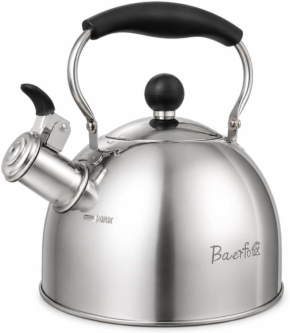 2 Qt Whistling Tea Kettle, Stainless Steel Stovetop Kettle, Silver, 2 Quarts