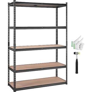 VEVOR Storage Shelving Unit, 5-Tier Adjustable, 2000 lbs Capacity, Heavy Duty Garage Shelves Metal Organizer Utility Rack, Black, 48" L x 18" W x 72" H for Kitchen Pantry Basement Bathroom Laundry, No hammer and No Gloves